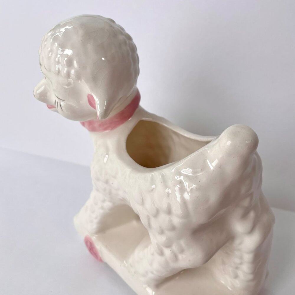 Vintage Japan Ceramic Lamb Planter Vase White Pink Nursery - Picture 8 of 15